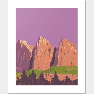 The Three Patriarchs in Zion National Park Utah USA WPA Art Poster Posters and Art